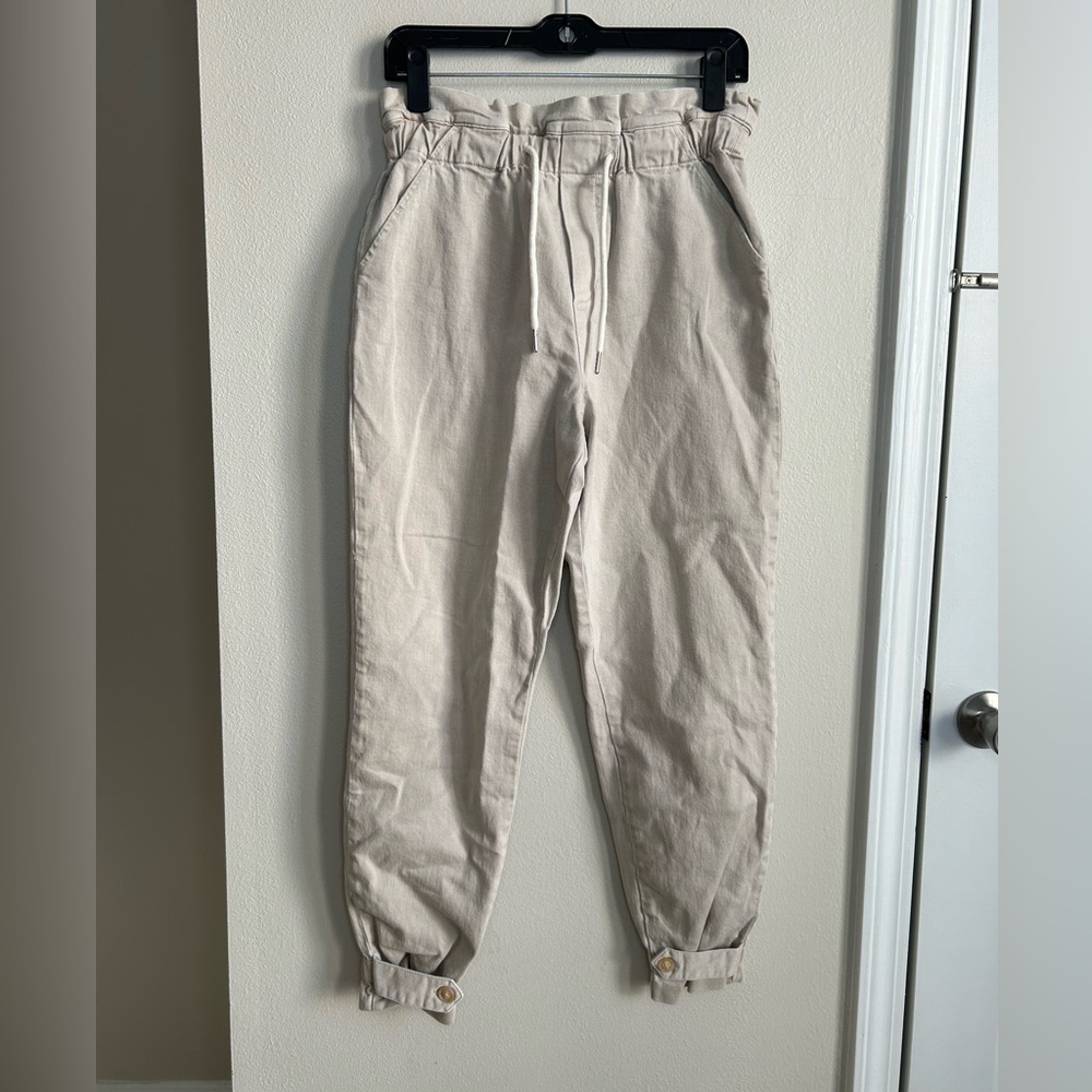 Dear John Beige Khaki Paper Bag Drawstring Button Ankle Joggers Pants Size 28